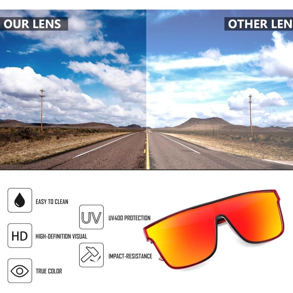 Women's  Red Black Frame & Red Mirrored Lens Oversized Square Large Sun Glasses - Picture 6 of 6